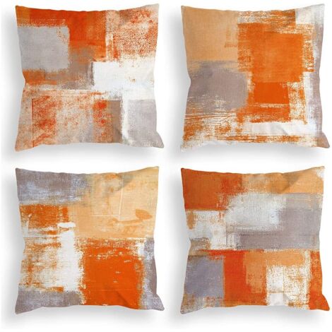 Housse de coussin 45x45cm, lot de 4 coussins décoratifs en lin orange