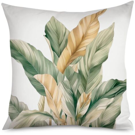Housse de coussin à motif feuilles de bananier, 50x50 cm