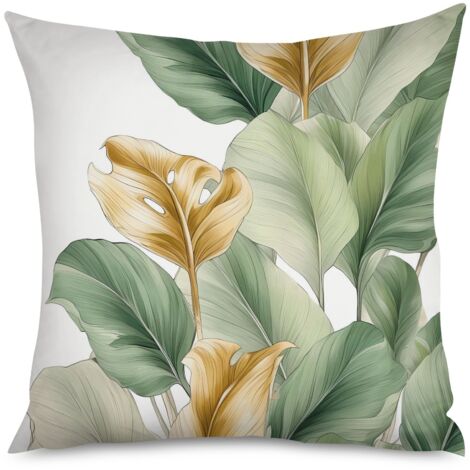 Housse de coussin à motif feuilles de ficus, 50x50 cm