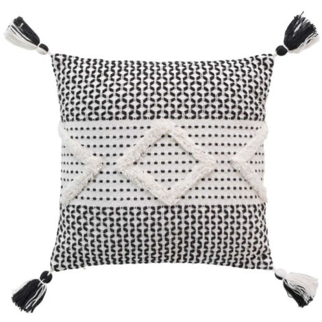 Housse de Coussin à Pompons "Sally" 40x40cm Noir & Blanc