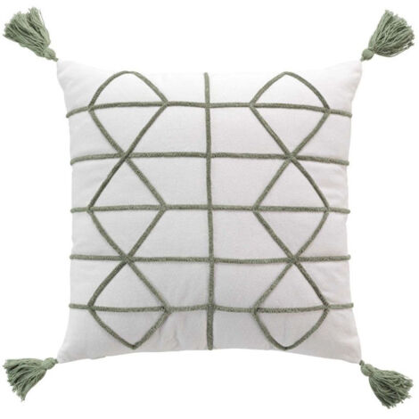 Housse de Coussin à Pompons "Soho" 40x40cm Naturel & Vert