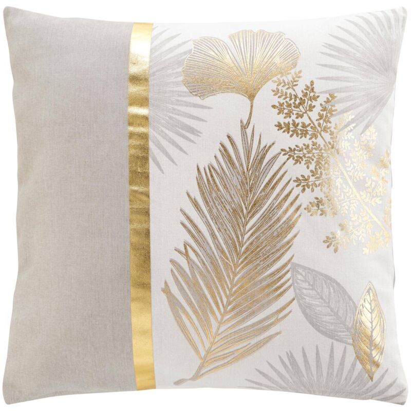 Housse de coussin beige, feuilles dorées, 45 x 45 cm