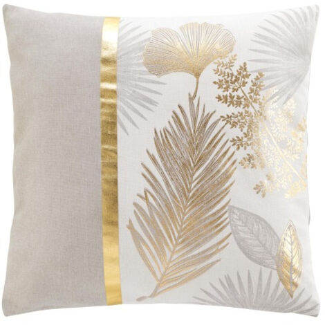 Housse de coussin beige, feuilles dorées, 45 x 45 cm