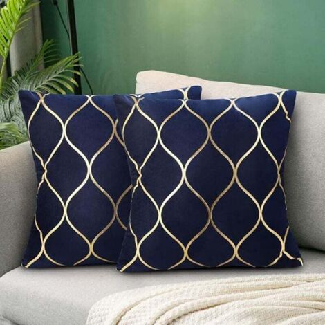 Housse de Coussin Bleu Marine Velours 45x45cm Lot de 2 Modernes Canapé Doux Or Coussin Décoration avec Fermeture Éclair Cachée pour Chaise Bureau Lit
