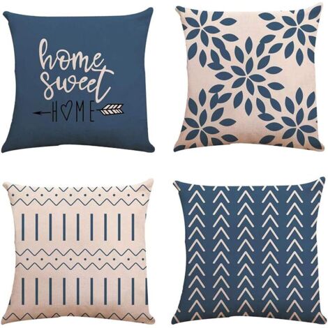 Housse de Coussin Canapé Doux Taie d'oreiller De Voiture Maison Lit Décor 45 x 45cm, Set de 4 (Bleu)