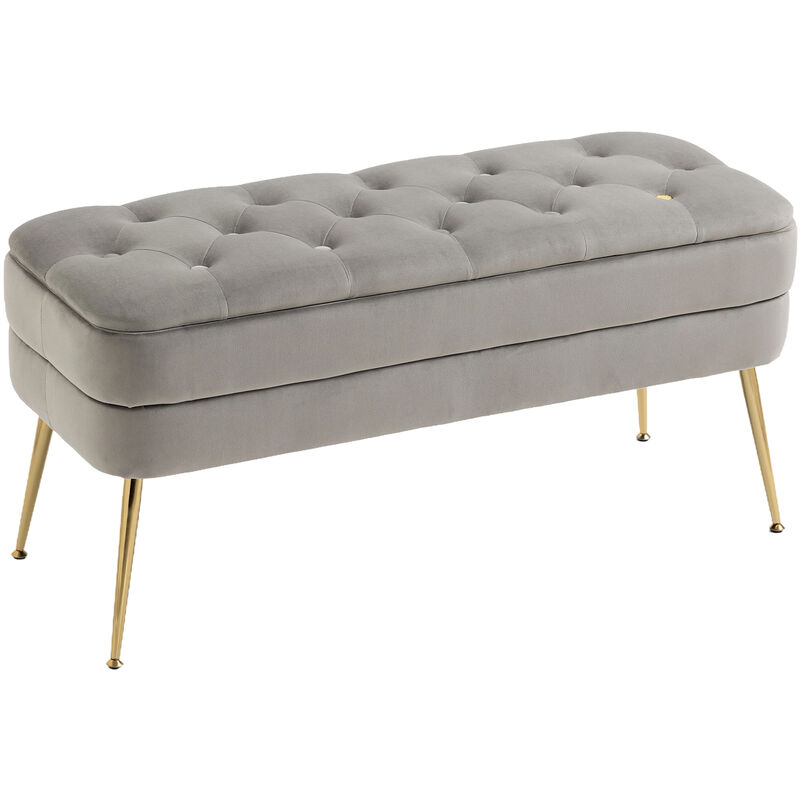 Ottoman de rangement Gray, Banc d'extrémité de chambre à coucher,Ottoman de rangement en tissu rembourré avec poignée de sécurité, Tabouret Padded