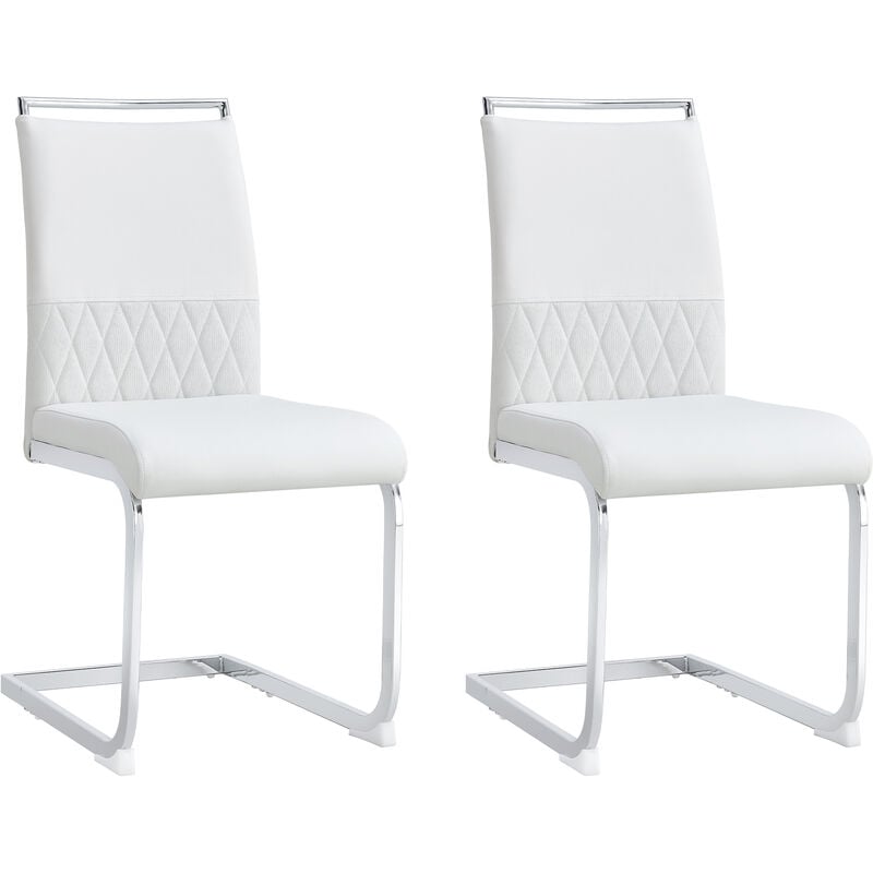 L&h-cfcahl - Chaise de salle à manger moderne 2pcs, dossier en similicuir pu et lin, dossier haut rembourré Side Chair, design de dossier à rayures