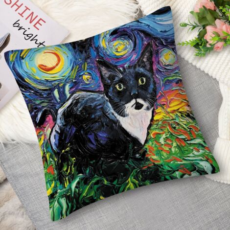 Housse de coussin chat géométrique