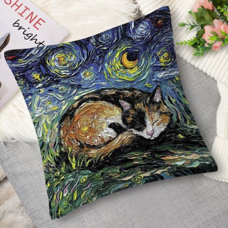 Housse de coussin chat noir mystérieux
