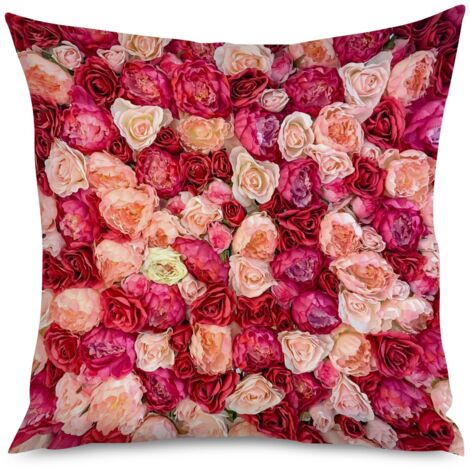 Housse de coussin cœurs blancs sur fond rose