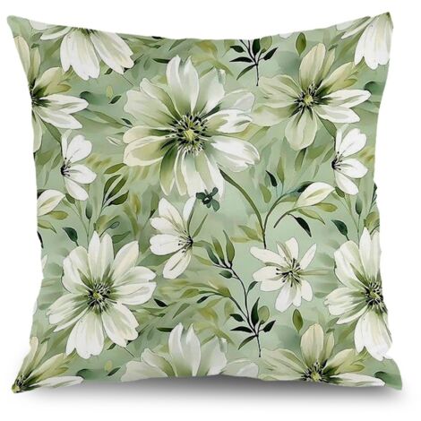 Housse de coussin coton fleurs feuilles vertes, décoration canapé élégant,40×40cm