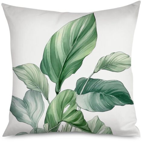 Housse de coussin, Coussin décoratif imprimé feuilles de sauge, 50x50 cm