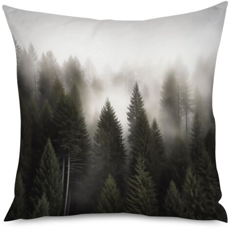Housse de coussin, Coussin décoratif imprimé forêt mystérieuse, 50x50 cm