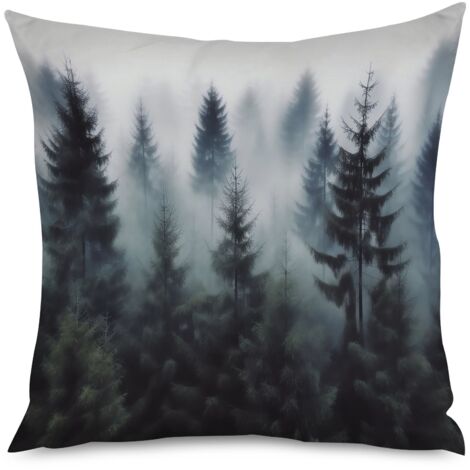 Housse de coussin, Coussin décoratif motif forêt mystique, 45x45 cm