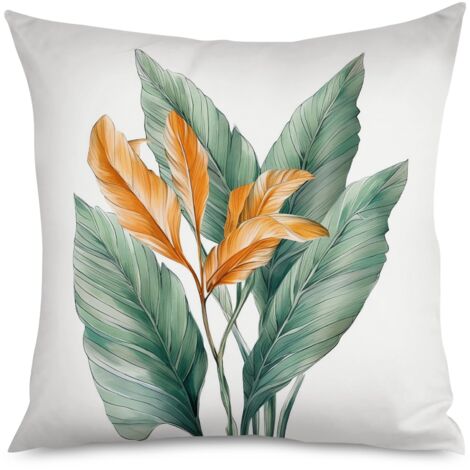 Housse de coussin, Coussin feuilles vertes, style bohème, 40x40 cm
