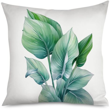 Housse de coussin, Coussin plantes tropicales, imprimé feuilles vertes, 40x40 cm