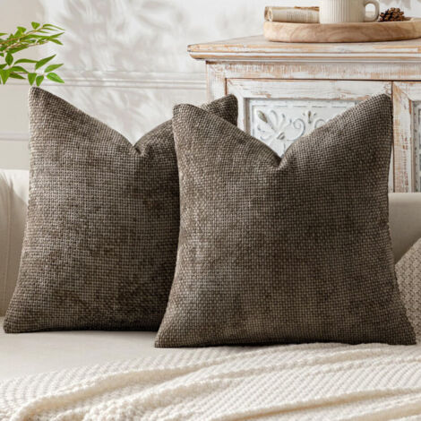 Housse de coussin de canapé marron 45 x 45 cm, lot de 2, en chenille épaisse tricotée à l'aiguille, idéale pour la chambre à coucher ou le salon