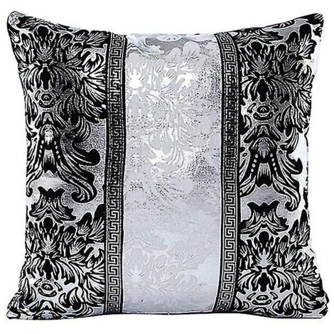Housse de coussin de luxe noire et argentée - Décoration pour canapé, voiture ou lit A1