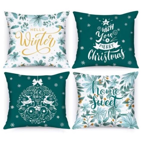 Housse de coussin de Noël - Blanc et Vert - 45x45cm - Lin Naturel - Décoration d'Intérieur
