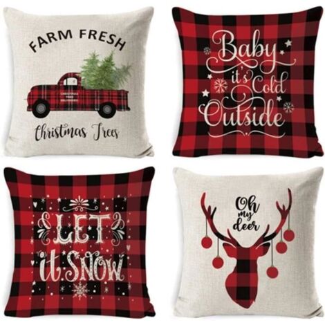 Housse de Coussin de Noël - Joyeux Noël - Rouge - 45 x 45 cm