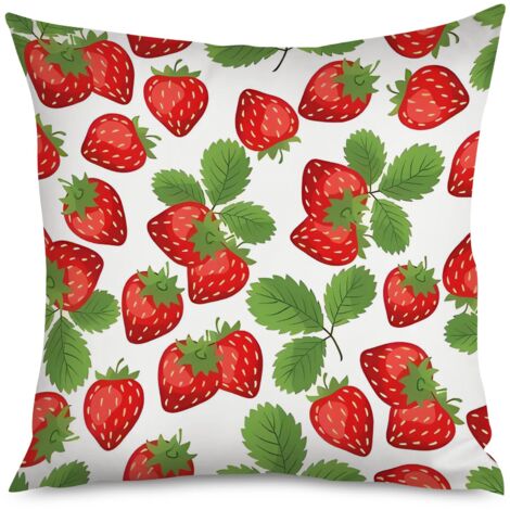 Housse de Coussin Déco Fraises Style Nature