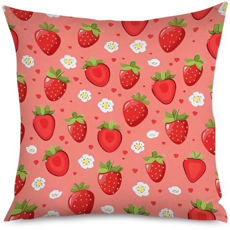 Housse de Coussin Déco Motif Fraises Rouge