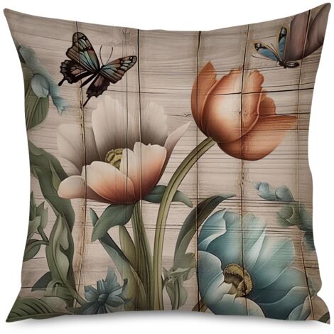 Housse de Coussin décoratif bois brut et fleurs de sureau
