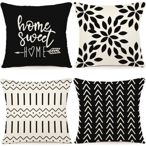Housse de Coussin Décoratif en Lin - Noir - Rectangulaire - Uni