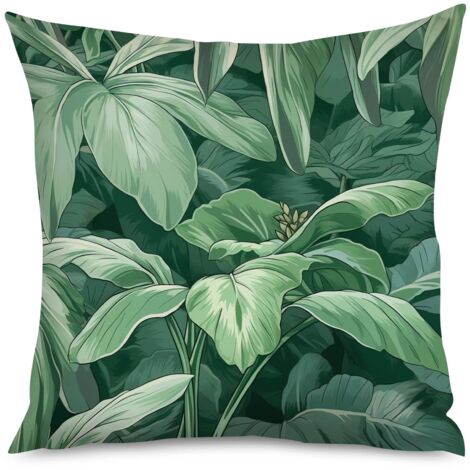 Housse de Coussin Décoratif Feuilles Tropicales, Housse Moderne