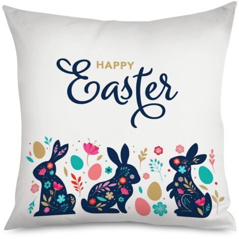 Housse de Coussin décoratif lapin aux œufs, joyeux