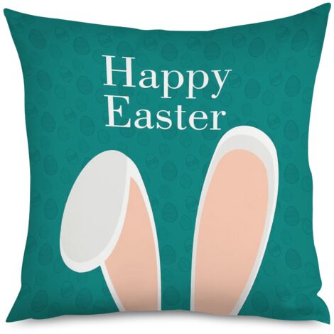 Housse de Coussin décoratif lapin et œufs cachés