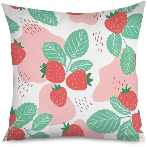 Housse de Coussin Décoratif Motif Fraise Rouge