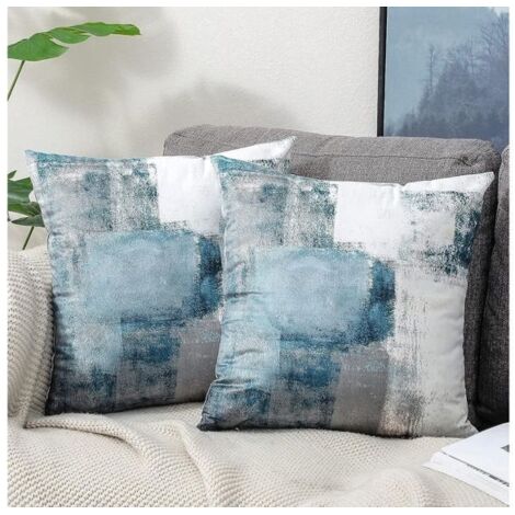 Housse de coussin décorative 45X45 Lot de 2 housses de coussin en velours Housse de coussin de style campagnard bleu Coussin déc