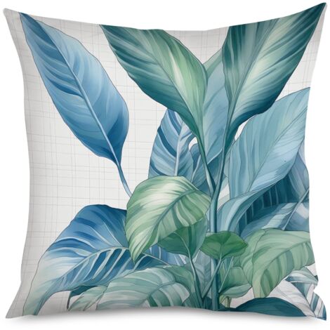 Housse de coussin décorative à motif feuilles vertes, 50x50 cm