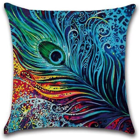 Housse de coussin décorative bohème motif paon pour canapé - 45 cm