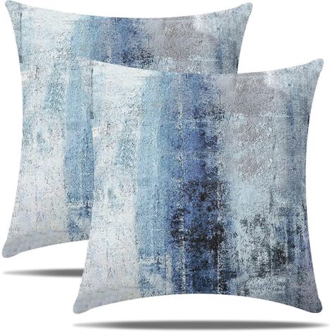 Housse de coussin décorative carrée, style abstrait bleu-gris, motif abstrait, pour canapé moderne.