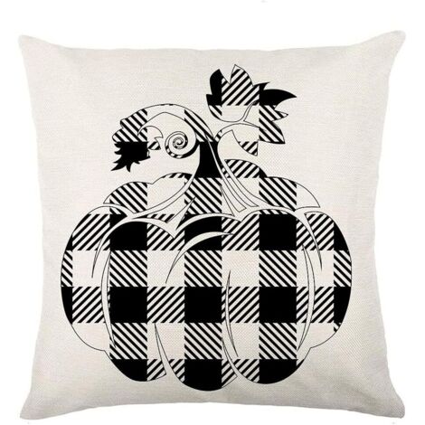 Housse de coussin décorative citrouille à carreaux Buffalo, 45 x 45 cm, en lin, style automne