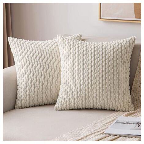 Housse de Coussin Décorative en Velours Côtelé Coussins Canape Carré Super Doux Taie Oreiller Moderne Maison pour Salon Chambre Fauteuil de Bureau 50x50 cm Lot de 2 Beige