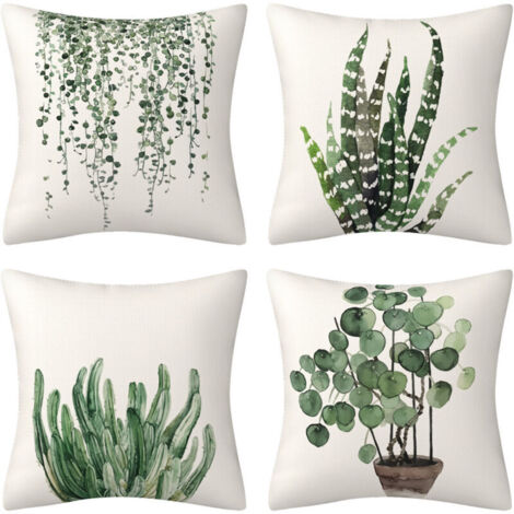 Housse de coussin d'extérieur, 45x45 cm, ensemble de 4 pièces de taie d'oreiller imperméable à motif de feuilles vertes, convient à la décoration de la chambre du salon du jardin de la cour