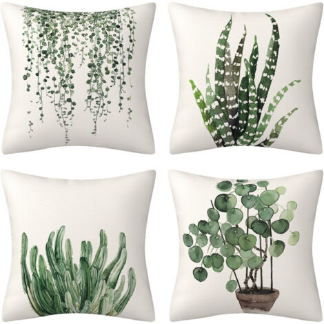 Housse de coussin d'extérieur, 45x45 cm, ensemble de 4 pièces de taie d'oreiller imperméable à motif de feuilles vertes, convient à la décoration de la chambre du salon du jardin de la cour