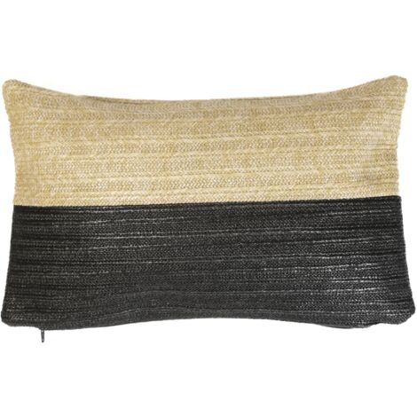 Housse de coussin effet raphia - Rectangle - 30x50cm - Beige et noir