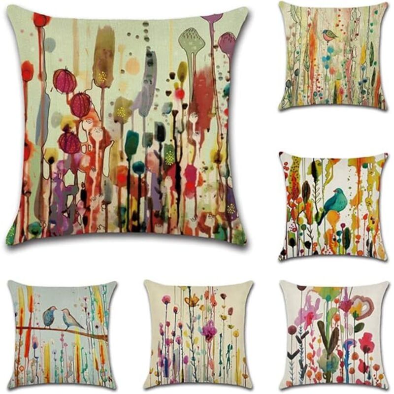 Housse de coussin en coton et lin, motif oiseau, 45x45 cm, pour canapé, salon, chambre.