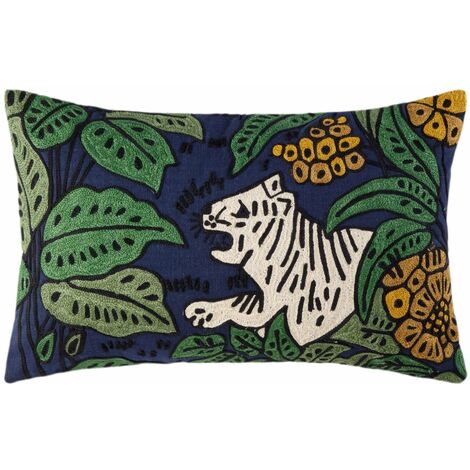 Housse de coussin en Coton rebrodé de point de chainette au motif animalier TIGRIS
