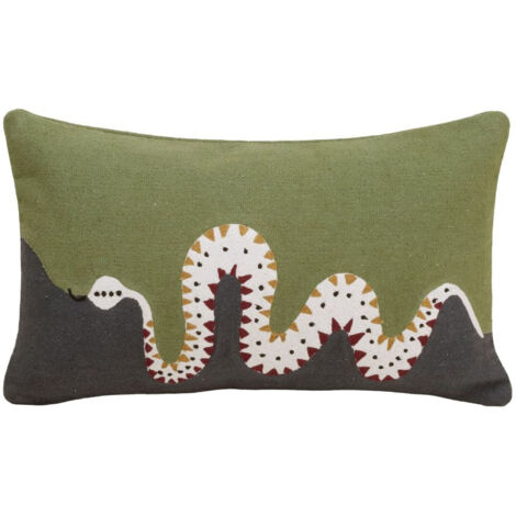 Housse de coussin en Coton rebrodé d'un serpent en chaînette TEOTI