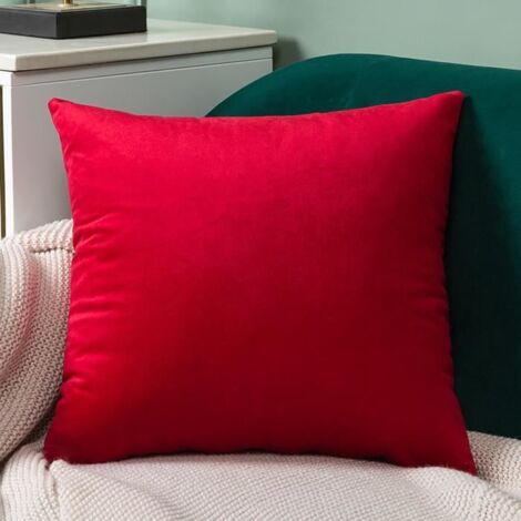Housse de coussin en flanelle rouge 45x45cm, style scandinave - Lot de 2