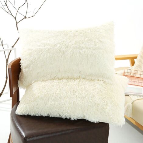 Housse de coussin en peluche 50 x 70 cm, housse de coussin moelleuse, housse de coussin décorative, housse de coussin de literie, blanche