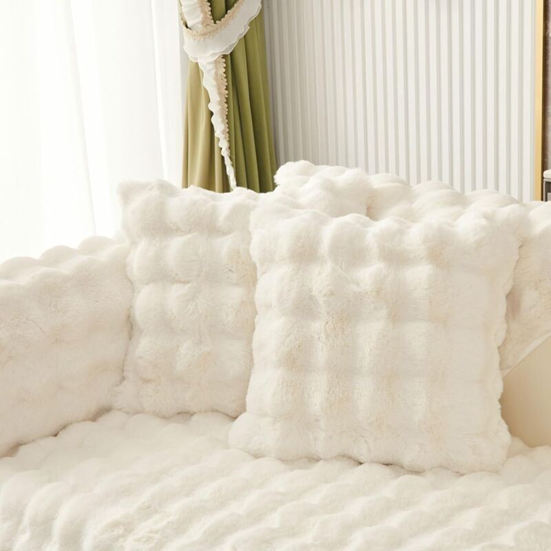 Housse de coussin en peluche douce pour canapé, couleur unie, décoration d’intérieur et unie pour canapé, décoration d'intérieur (beige, housse de