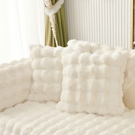 Housse de coussin en peluche douce pour canapé, couleur unie, décoration d’intérieur et unie pour canapé, décoration d'intérieur (beige, housse de coussin lombaire, 30 x 50 cm)