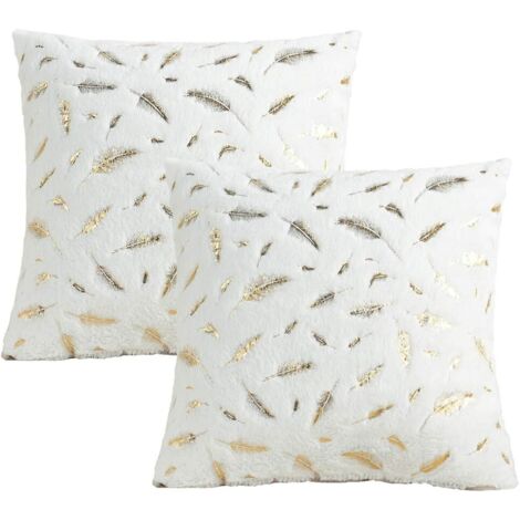 Housse de coussin en peluche plume, housse de coussin en fourrure dorée pour canapé, canapé, lit, bureau, décor, 40 x 40 cm, lot de 2