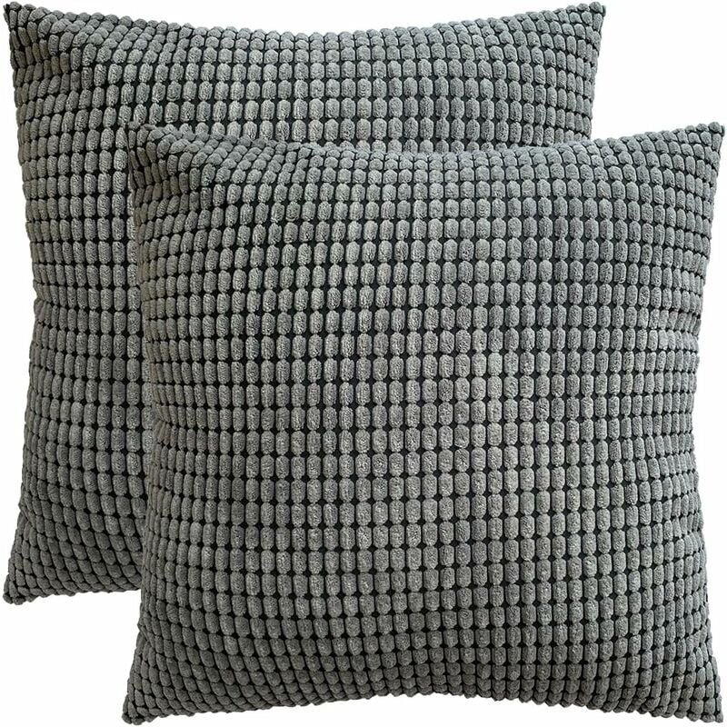 Fei Yu - Housse de coussin en velours côtelé 2 pièces (gris, 6060 cm)
